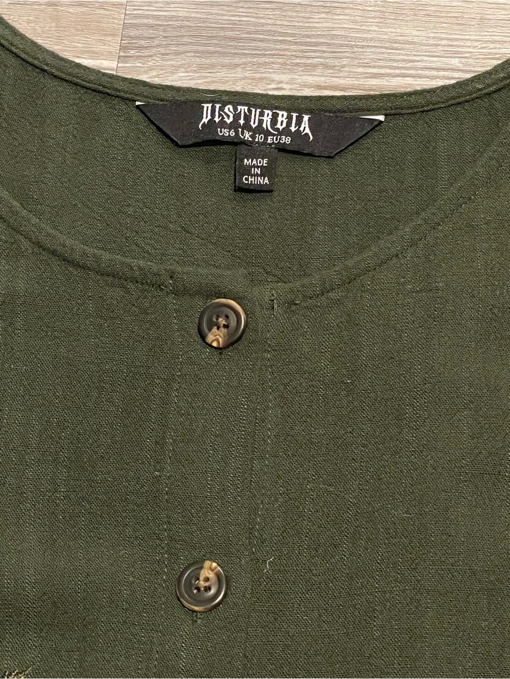 Disturbia Olive Green Button-Front Midi Dress - Picture 8 of 9